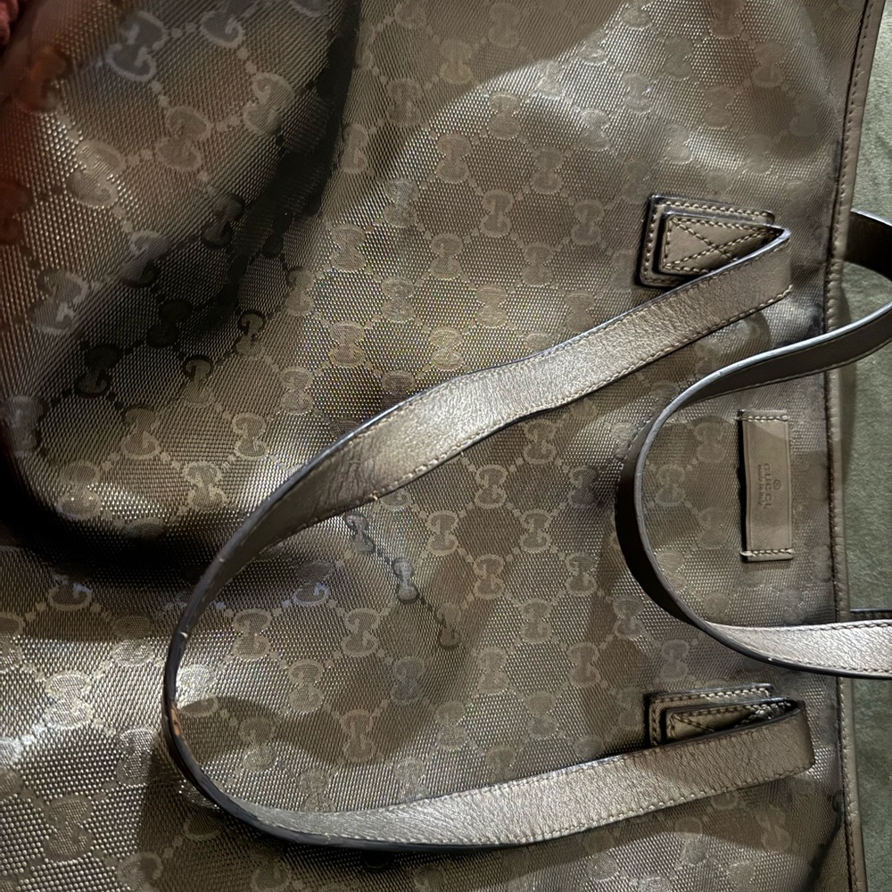 Gucci Brown and Green Tote with Signature Design